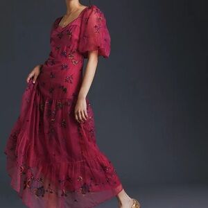 Anthropologie Let Me Be Embroidered Maxi Dress